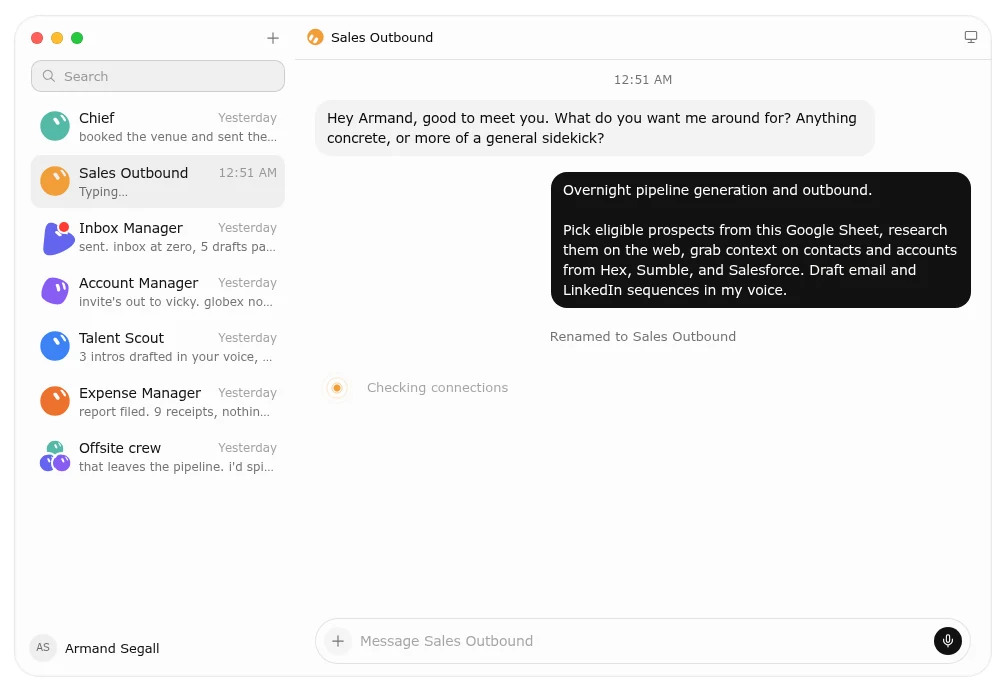 La aplicación de escritorio: a la izquierda, la lista de bots; a la derecha, el chat con uno de ellos. Página oficial de Grok Bot (x.ai/bot) · demostración de la interfaz publicada por el proveedor, con sus propios datos de ejemplo. Captura del 29/10/2026.
