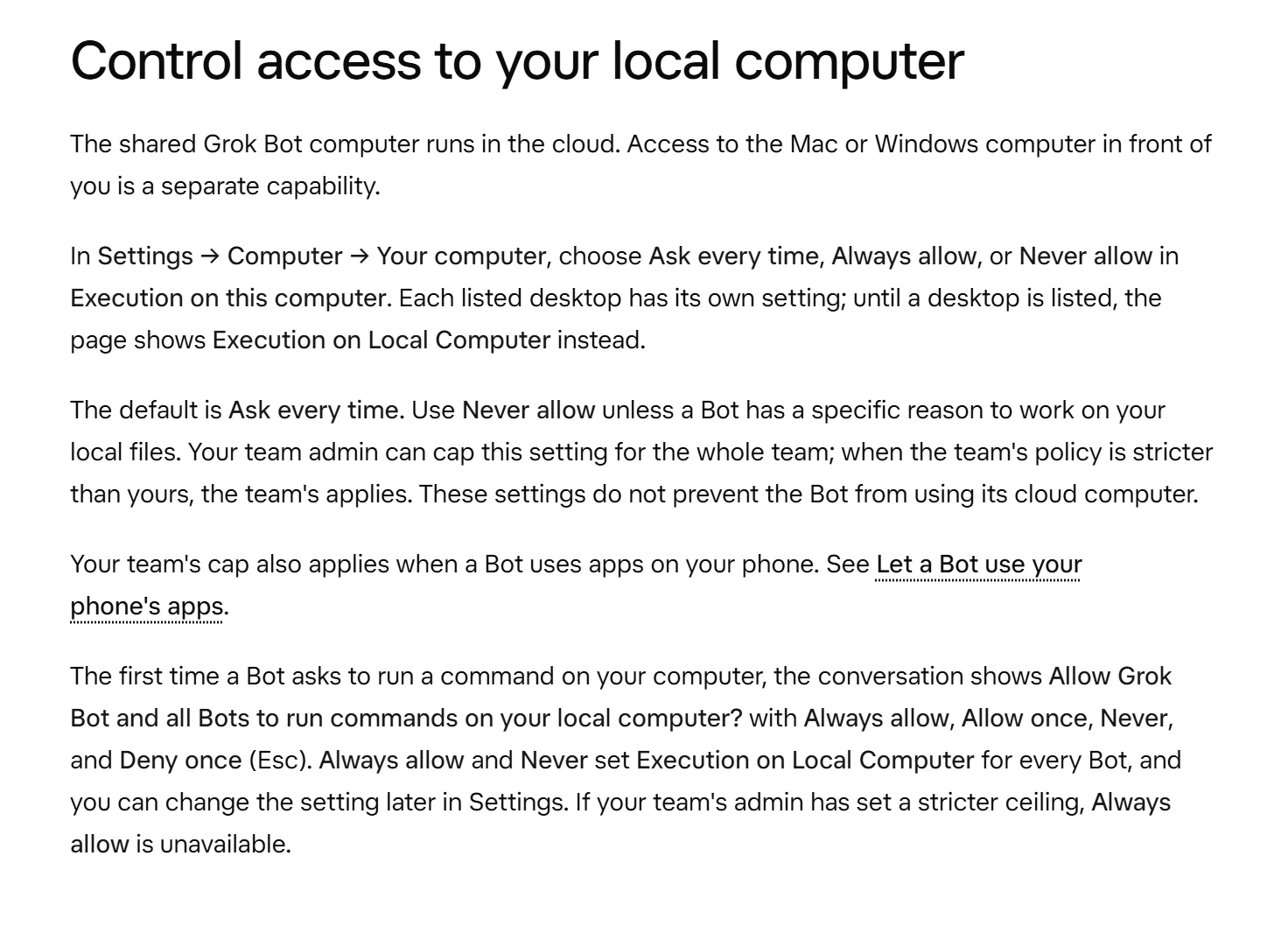 Documentación oficial · Approvals, security, and privacy › Control access to your local computer. Captura del 29/10/2026 · texto oficial del proveedor, en inglés.